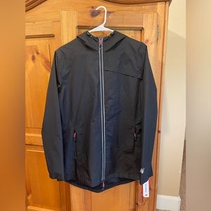 NWT New Balance sz Lg, lightweight hooded wind/rain jacket (fits slim like med)